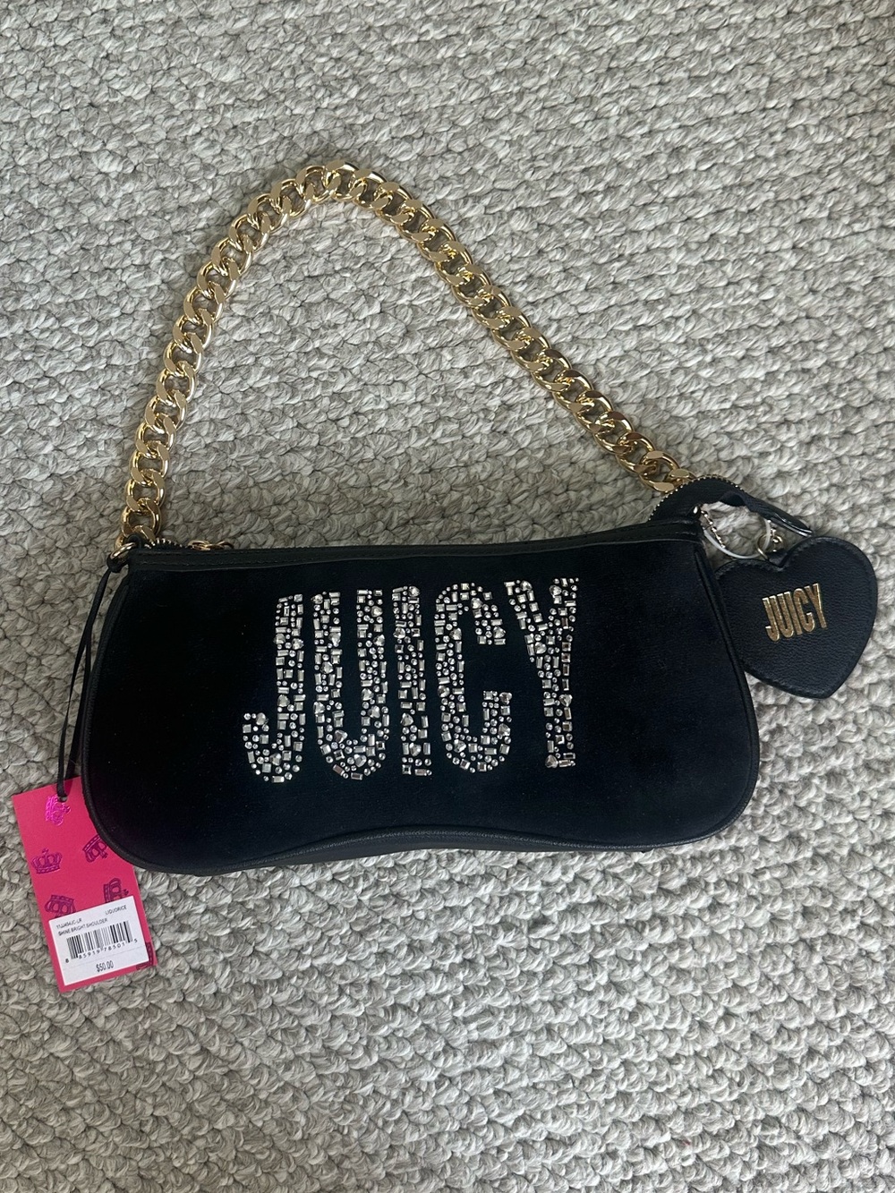 NWT Juicy Couture Shine Bright Logo Shoulder Bag with Gold Chain